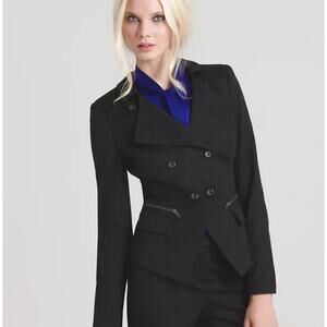 Rachel Zoe Black Kristen Double Breasted Zip Pocket Military Jacket Blazer Sz 2